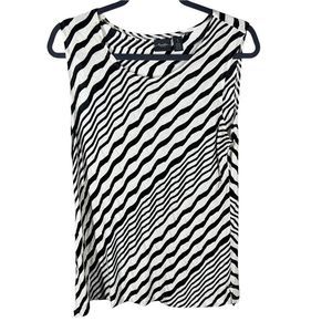 Chico’s Travelers Sz 1(M) Sleeveless Black/White Diagonal Stripe Top
